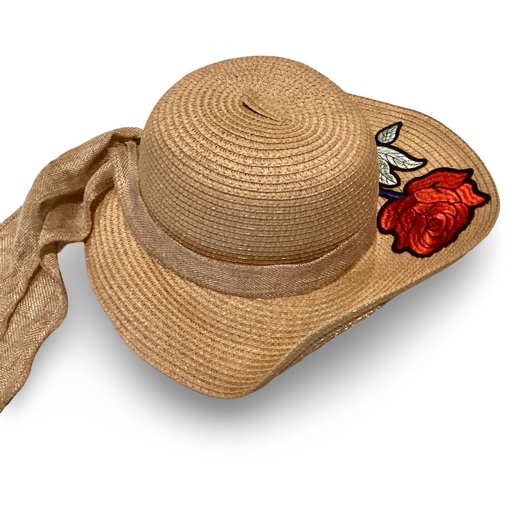 Rose Applique Paper Straw Sun Hat - Picture 3 of 9